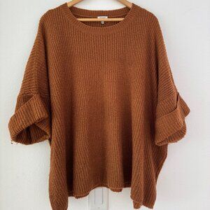 Rust Brown TOBI Oversized Knit Sweater – Slouchy Fit, Cozy Fall Style, Size L